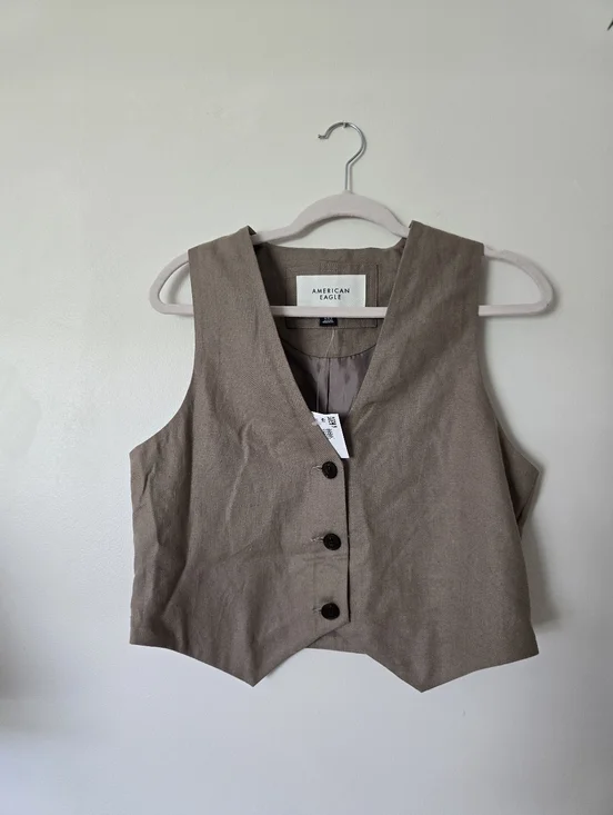 New American Eagle Linen Blend Tan Womens Vest Size M - Picture 1 of 9
